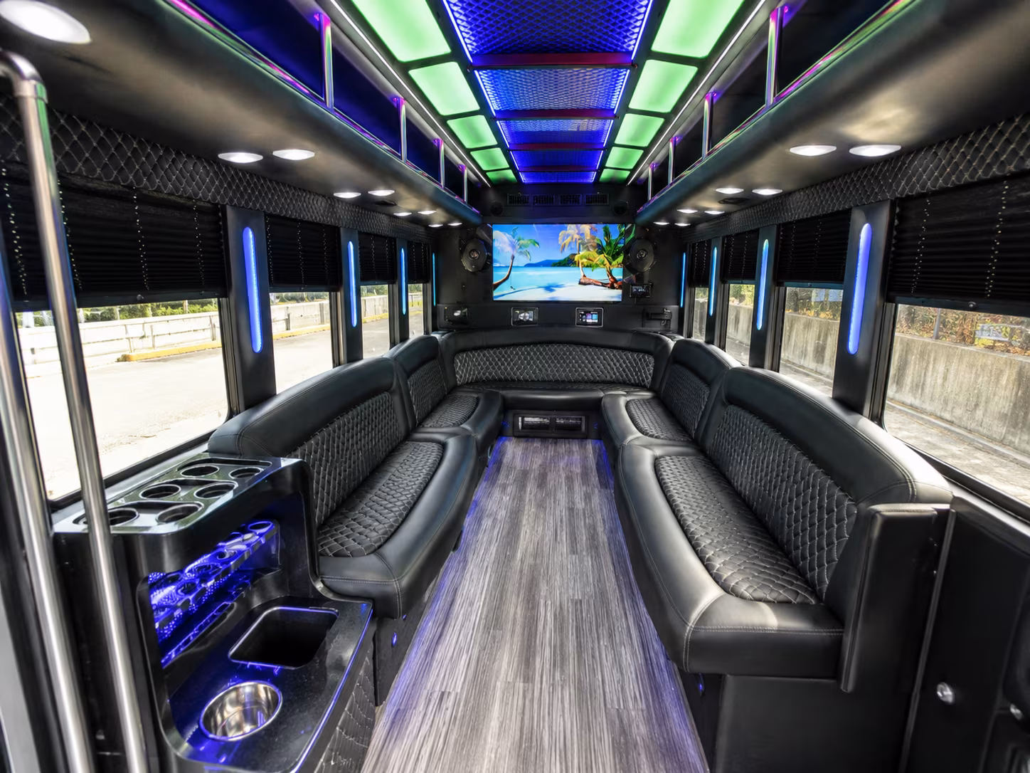 newark 18 passenger party bus inside