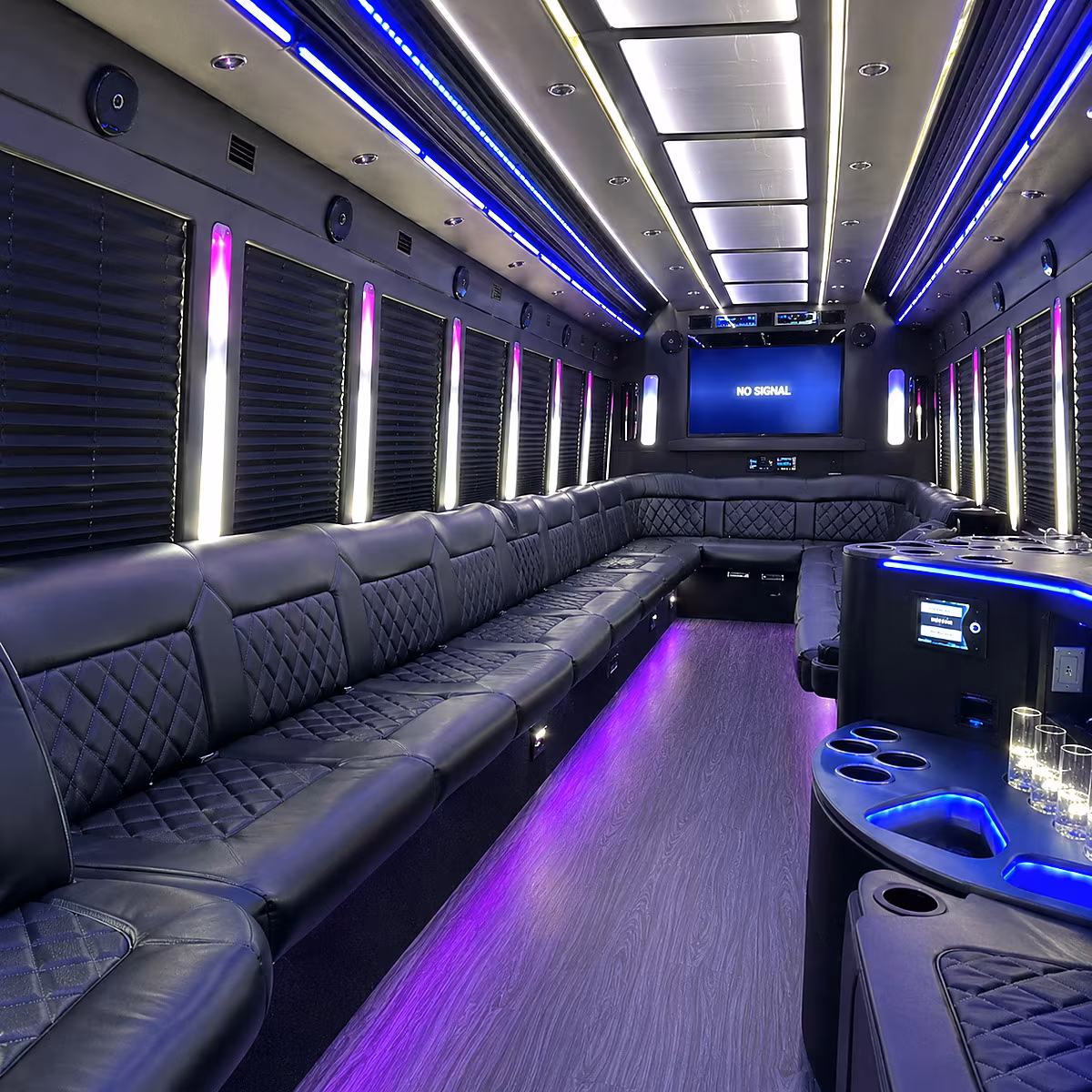 newark 30 passenger party bus inside